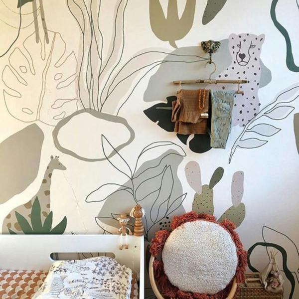 Roomblush Nursery Safari Jungle Kids Eco 4 Lane Repeatable Wallpaper Mural 200 x 285cm, Neutral Beige