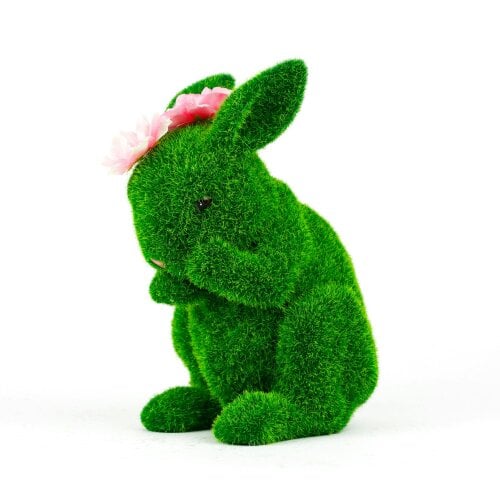 Gardenwize Solar Topiary Bunny Garden Ornament with Pink Flowers
