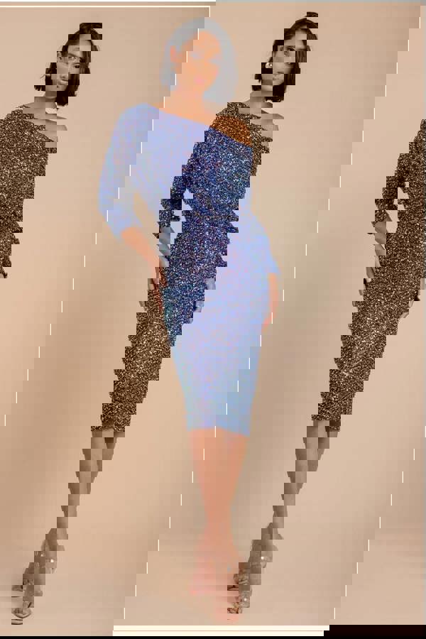 Sequin Cowl Neck Midi Dress - Royal Blue DR3497