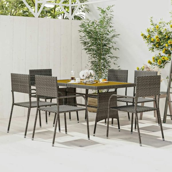 Berkfield 7 Piece Outdoor Dining Set Poly Rattan Grey