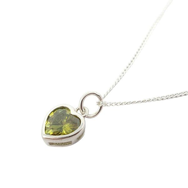 Mini Heart Silver Peridot August Birthstone Necklace