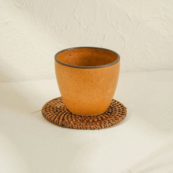 Dark brown rattan coaster round handwoven wicker table drinks protector