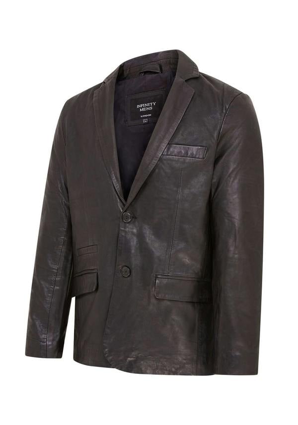 Infinity Leather Mens Slim Leather Italian Blazer Jacket-Somero