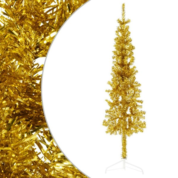 Berkfield Slim Artificial Half Christmas Tree with Stand Gold 120 cm