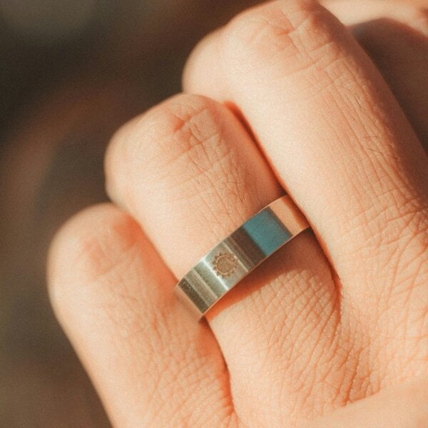 The Colourful Aura Stainless Steel Couple Moon and Sun Promise Wedding Band Ring Set