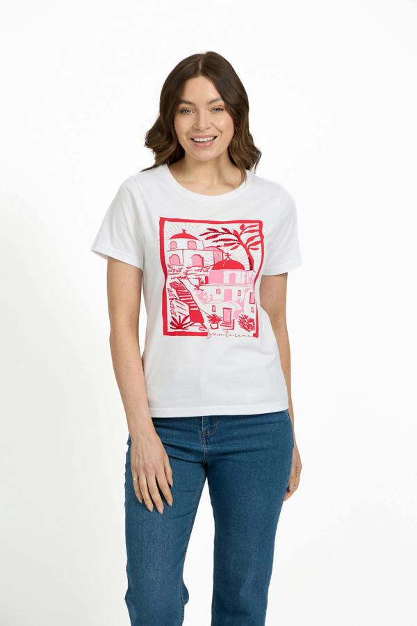 Mudflower Santorini Graphic Embellished Cotton Top