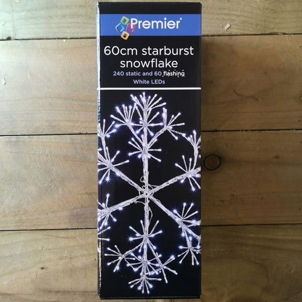 Samuel Alexander Premier 60cm Silver Starburst Snowflake Wall Window Decoration with 300 White LEDs