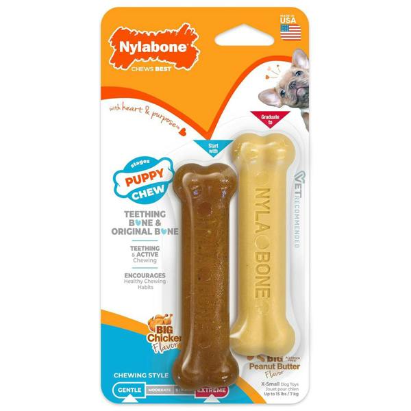 Nylabone Puppy Starter Kit Chicken & Peanut Butter Flavour for Puppies