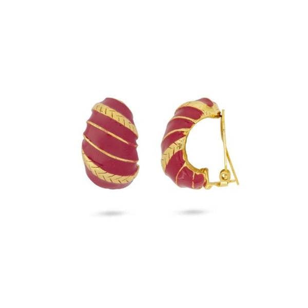 Gold Trip Vintage Pink Enamel Domed Clip On Earrings