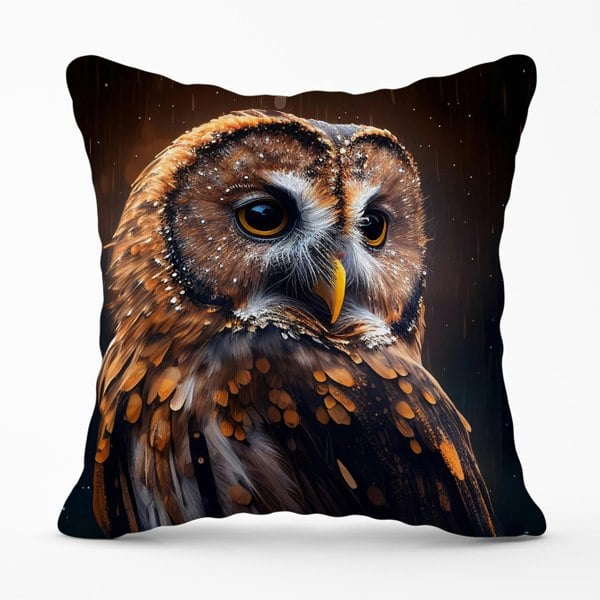 Warren Reed Tawny Owl Face Splashart Dark Background Cushions