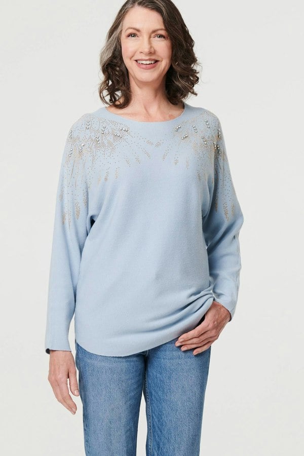 Blue | Sparkly Embellished Relaxed Jumper