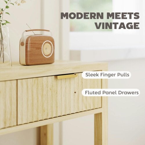 Wyld Haus Kesoyo 90cm Wooden Natural Fluted Drawer Console Table With Lower Shelf