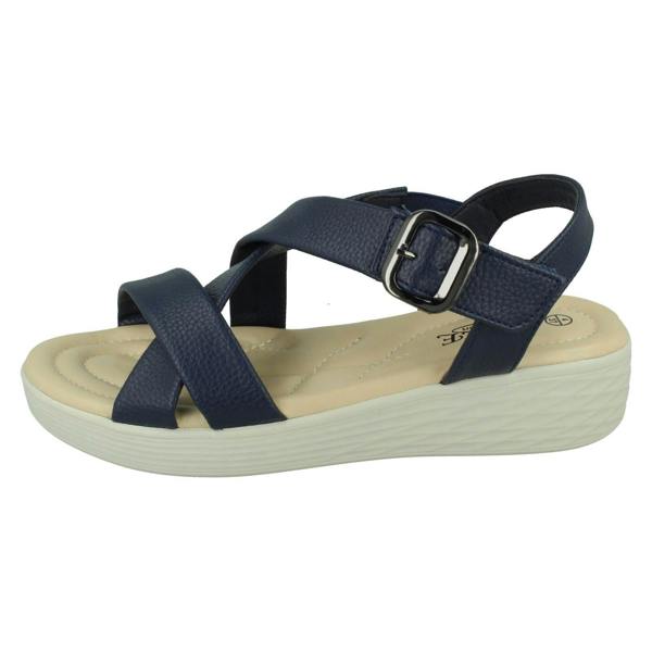 Eaze Ladies Eaze Low Wedge Cross Strap Sandal with Buckle F12078