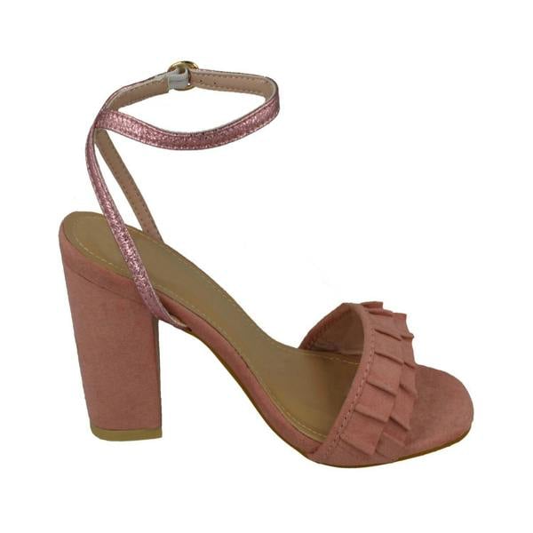 Spot On Ladies Spot On Open Toe Block Heel Sandals With Ruffle Front