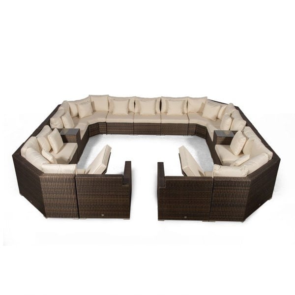 Giardino Santorini Modular 13 Seat Rattan Conversation Set With 2 Drinks Cooler Armrests & 2 Coffee Tables
