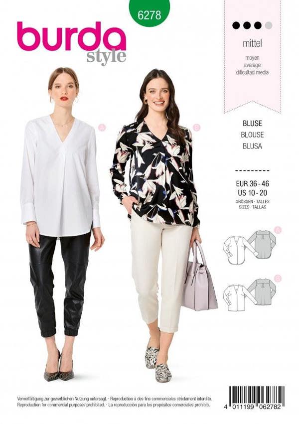Burda Sewing Pattern 6278 Tops For Women, 36 to 46 - Intermediate