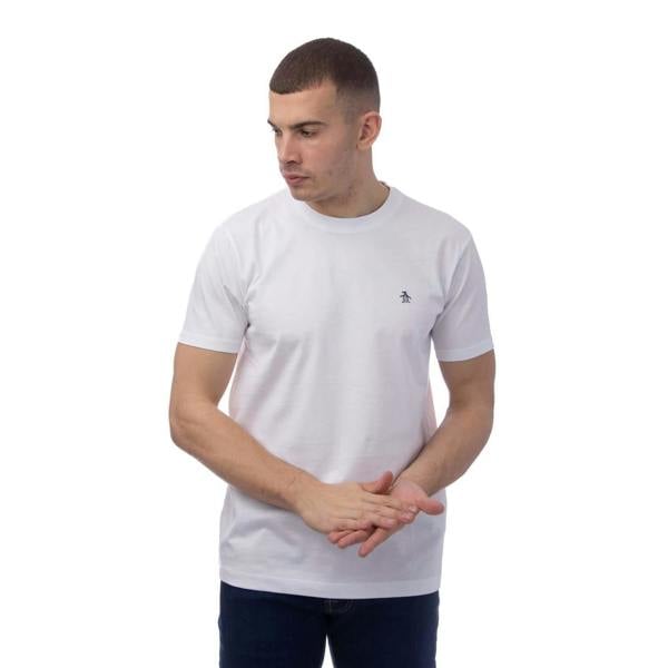 Original Penguin Mens Pin Point Embroidered Logo Organic T-Shirt - White