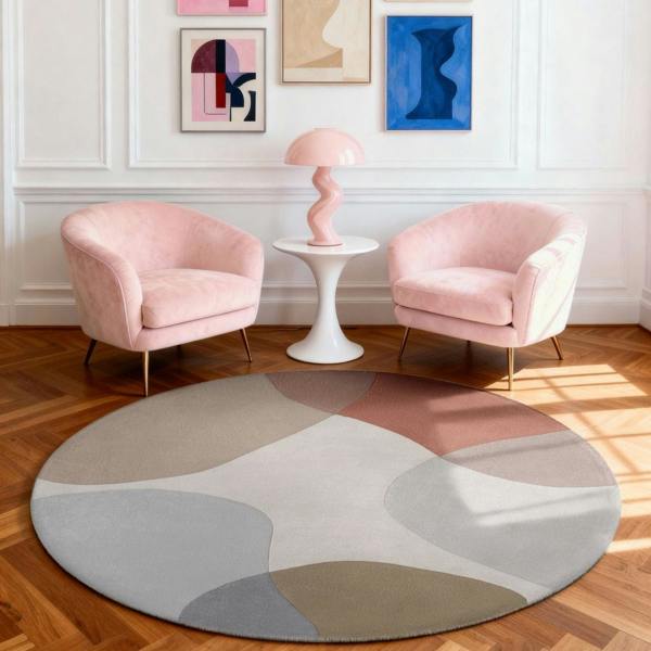 Wool Rug Clarissa Blue Multicolor, High-Low design, underfloor heating, easy to clean.