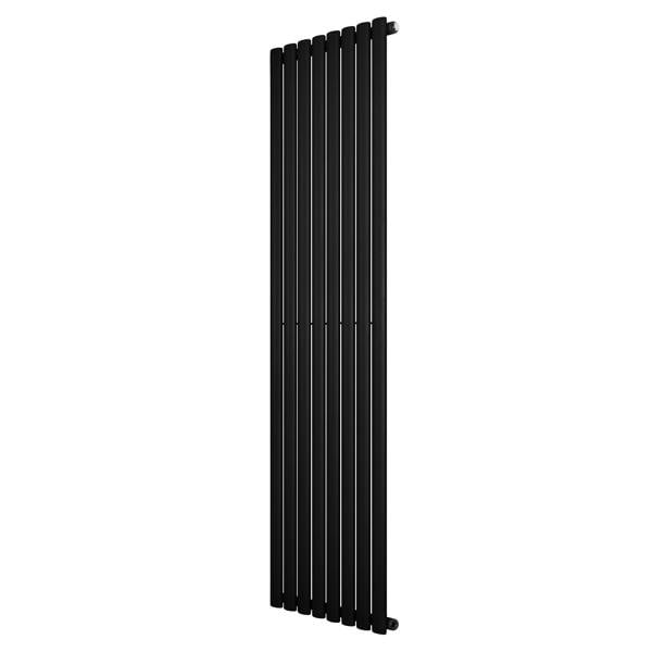 Sleek black oval single column radiator, 1800 x 480mm, featuring a modern design with smooth, matte finish and vertical alignment