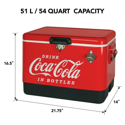 Coca-Cola 51L Portable Cool Box – Ice Chest Cooler for Camping, Beach, Fishing & RV Trips (Red)