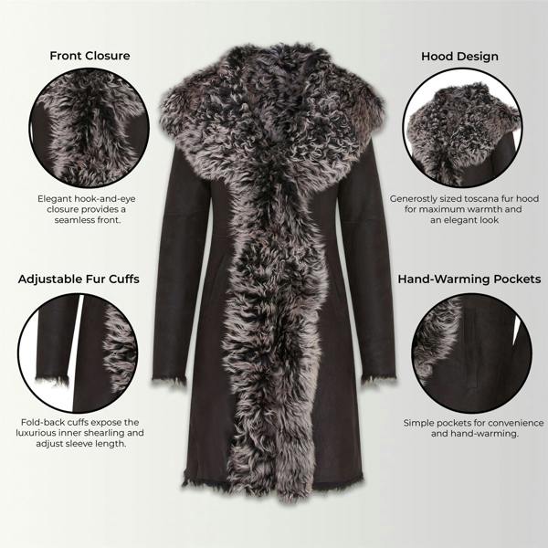Infinity Leather Womens Toscana Sheepskin Leather Hooded Trench Coat - Coast