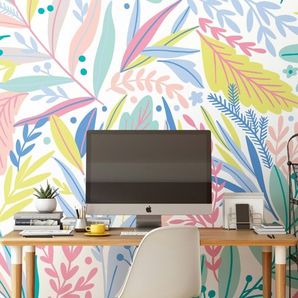 Origin Murals Patterned Leaves Wall Mural Pastel
