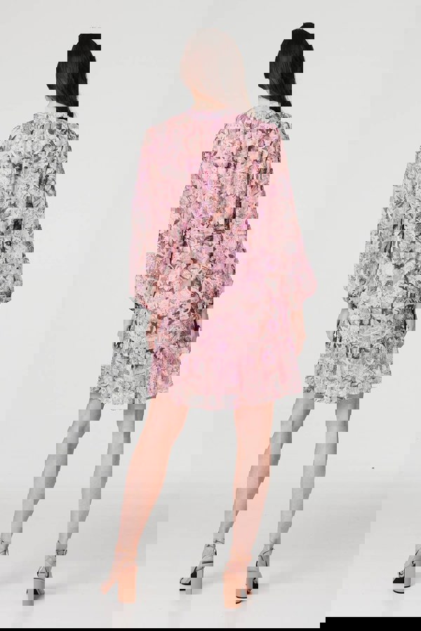 Pink | Floral Long Puff Sleeve Shirt Dress