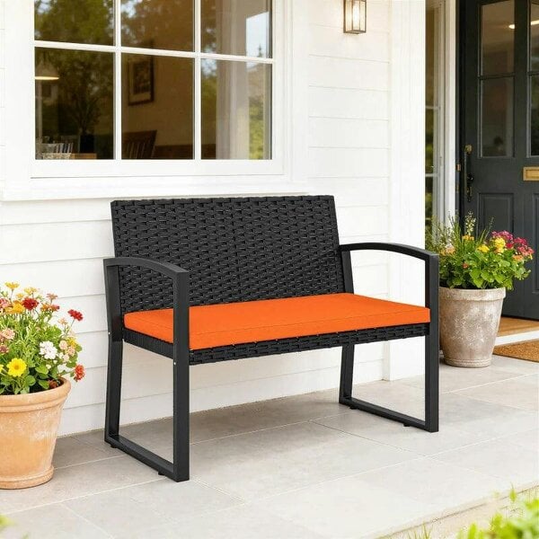 Two-Seater Rattan Garden Bench - Orange