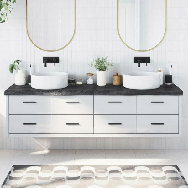 Berkfield Bathroom Countertop Dark Grey 200x60x6 cm Treated Solid Wood
