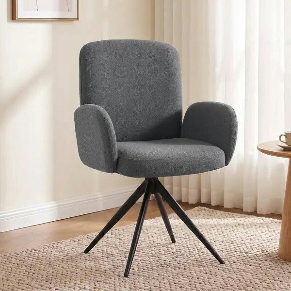 Swivel Accent Chair, Upholstered Linen-Look Armchair with Curved Backrest, Wrapped Armrests for Living Room, Grey - Light Grey