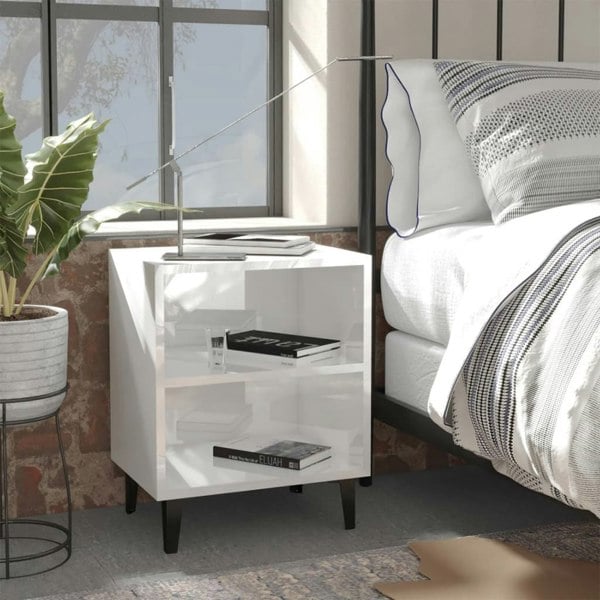 Berkfield Bed Cabinets with Metal Legs 2 pcs High Gloss White 40x30x50 cm