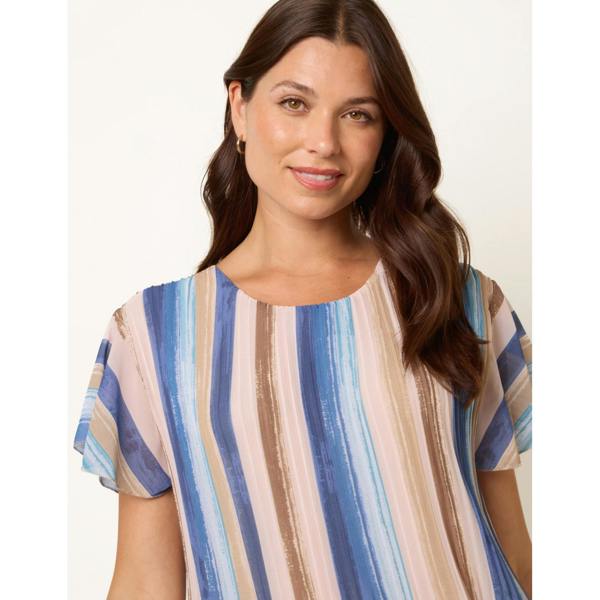 Blue Vanilla Short Sleeve Pleated Paint Top