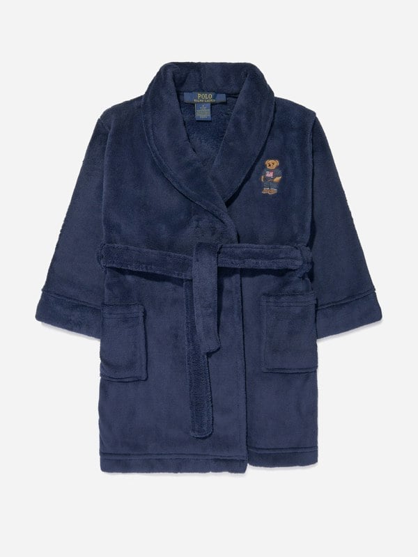 Ralph Lauren Kids Boys Bear Patch Robe in Navy