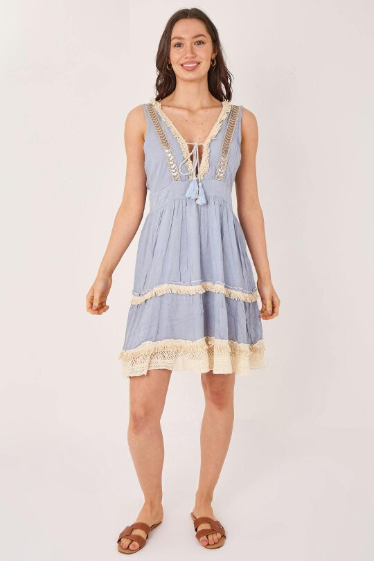Elaina Fashion Boho Tiered Tassel Detail Dress
