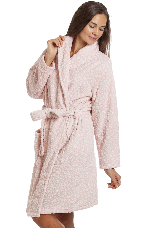 Camille Supersoft Shawl Collared Leopard Print Bathrobe