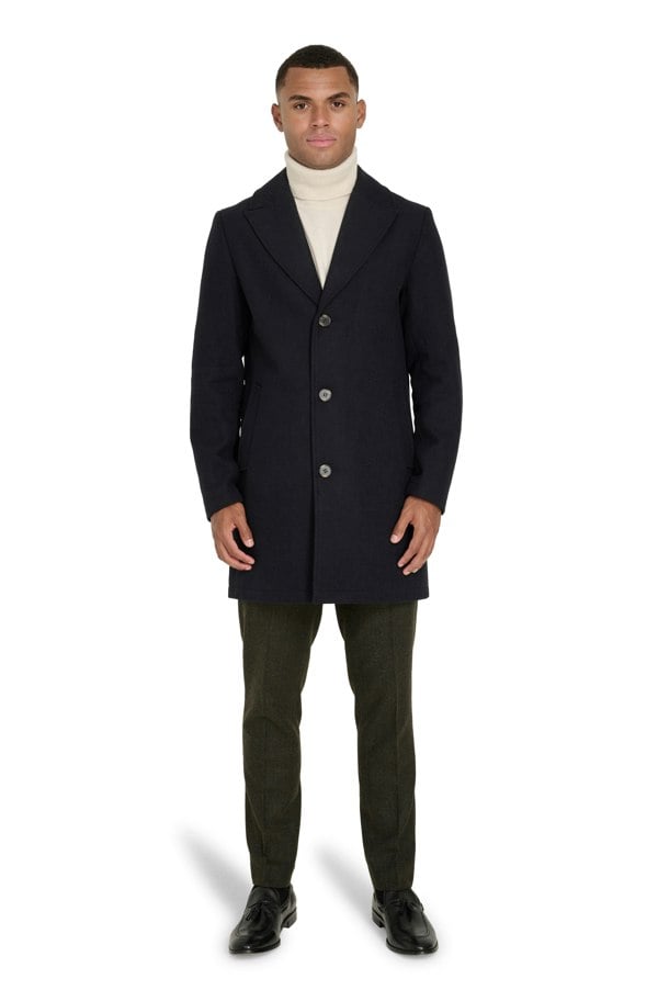 Harry Brown London Josh Wool Melton Overcoat - Navy