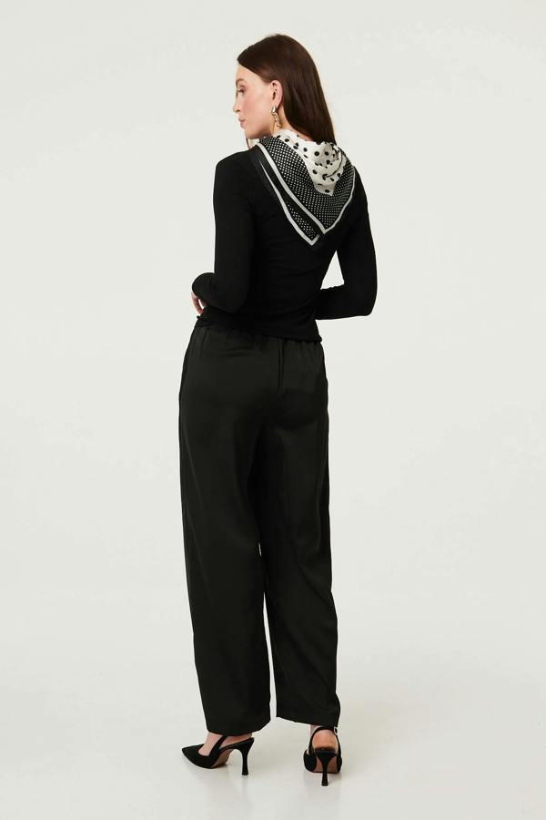 Black | Polka Dot Print Satin Texture Scarf
