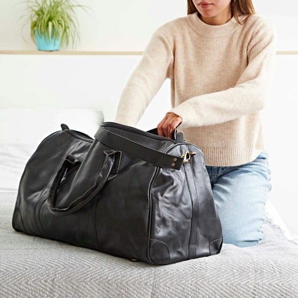 Paper High Large Black Leather Weekend Holdall