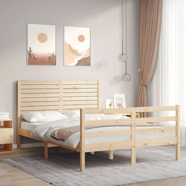 Berkfield Bed Frame with Headboard Small Double Solid Wood