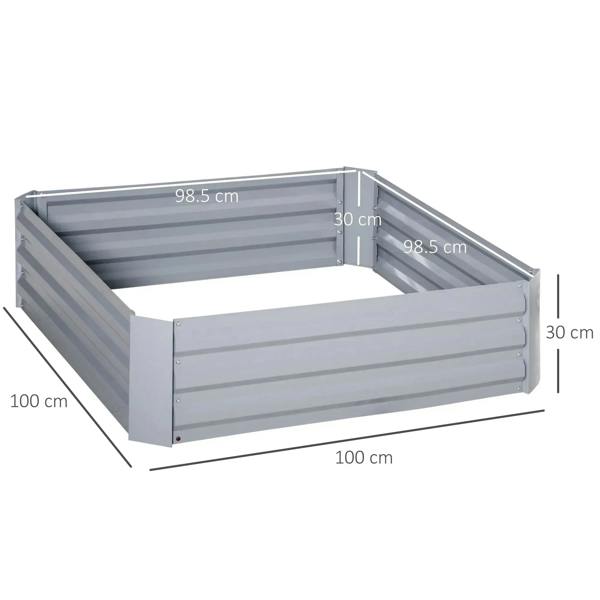 Grey raised garden bed set of 2, empty elevated planter box with size markings