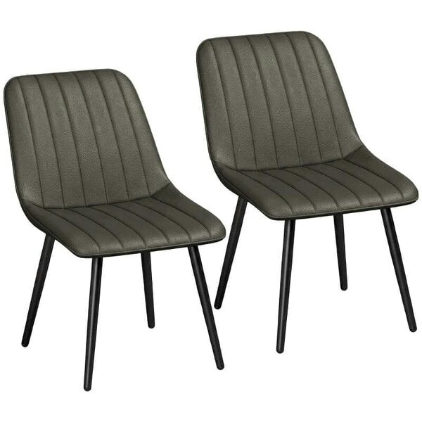 Bobobiy Faux Leather Upholstered Kitchen Chairs, Modern Dining Chairs Set of 2 with Metal Legs for Dining Room, Grey