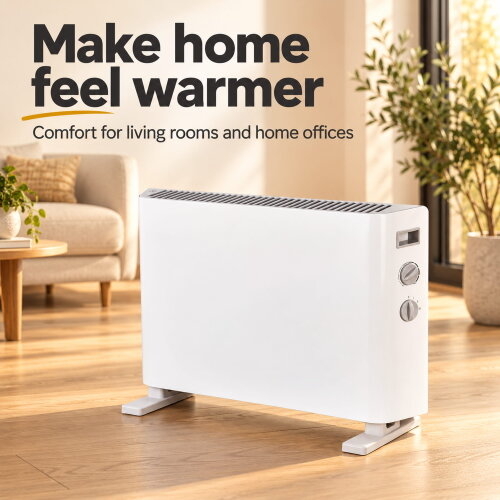 MYLEK Convector Heater Electric 2000W Free Standing Radiator - Portable, 3 Power Modes with Adjustable Thermostat