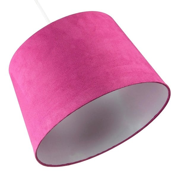 Hot Pink Velvet Fabric 12 Inch Drum Lamp Shade with White Cotton Inner Image 4