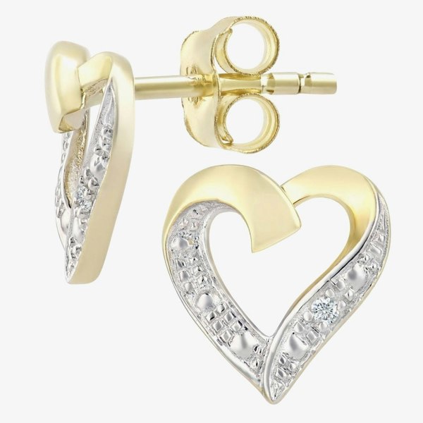 T. H. Baker 9ct Yellow Gold Open Heart Diamond Stud Earrings PE04605Y