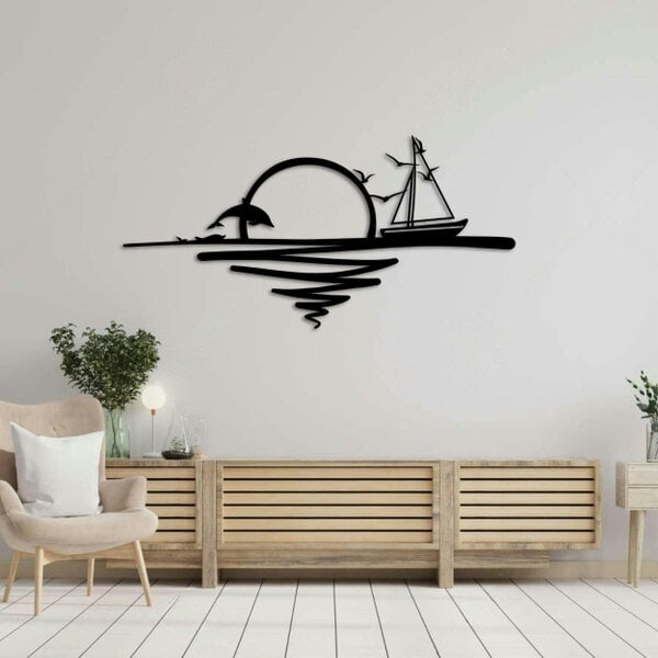 Decortie Sunrise and Sailing Boat Large Metal Wall Art 120x59cm Textured