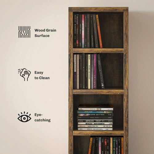 Wyld Haus Nedito Wood Rustic Brown Tall Narrow Media Storage Tower With 204 Disc Capacity