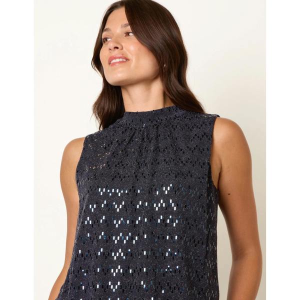 Blue Vanilla High Neck Metallic Puff Ball Blouse