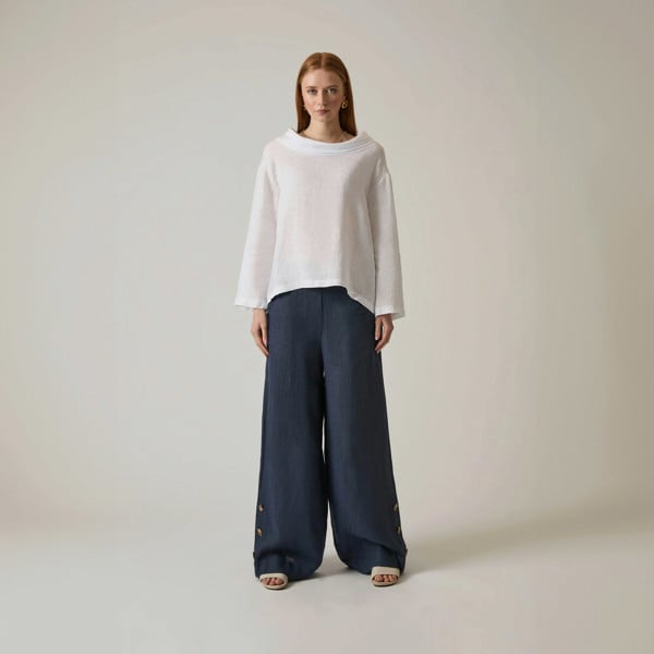 James Lakeland Cowl Neck Linen White Top