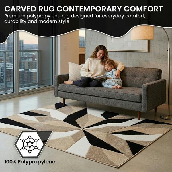 Smart Living Carved Rug Contemporary - Beige Black