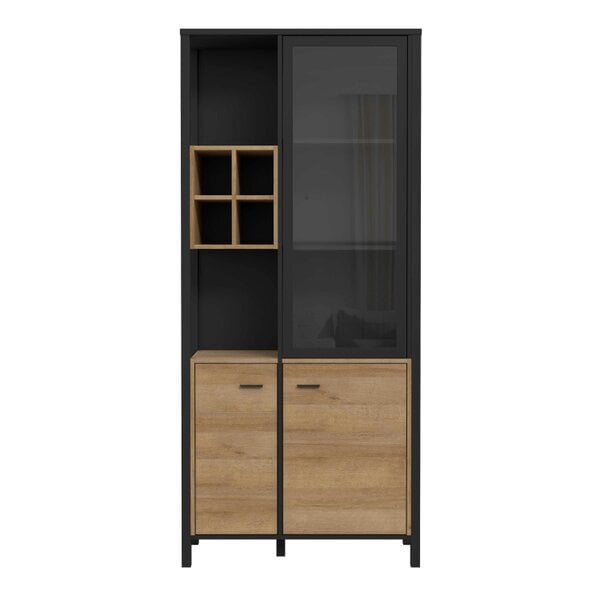 Wyld Haus Egtved Black and Natural Oak Wood Effect Display Cabinet 3 Doors